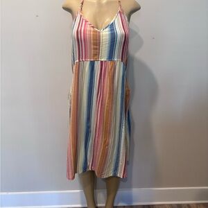 Prana Multicolor Striped Halter Midi Dress Boho Summer Sundress with Pockets
